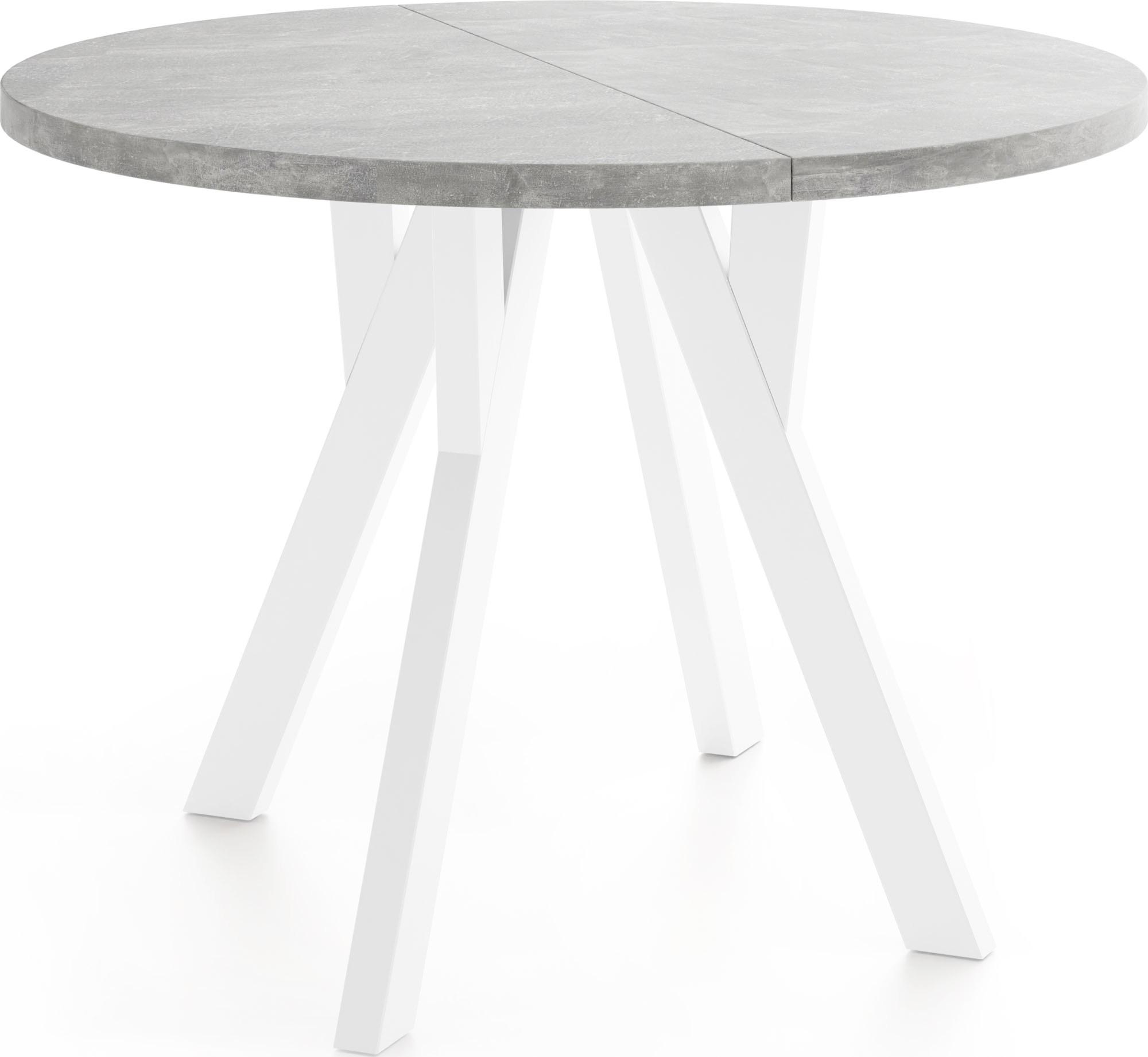 ESSTISCH Avero White runder ausziehbarer, Beton grau 90-190/90/77 cm - Hellgrau/Weiß, Holz/Holzwerkstoff (90/190/77cm) - WFL GROUP