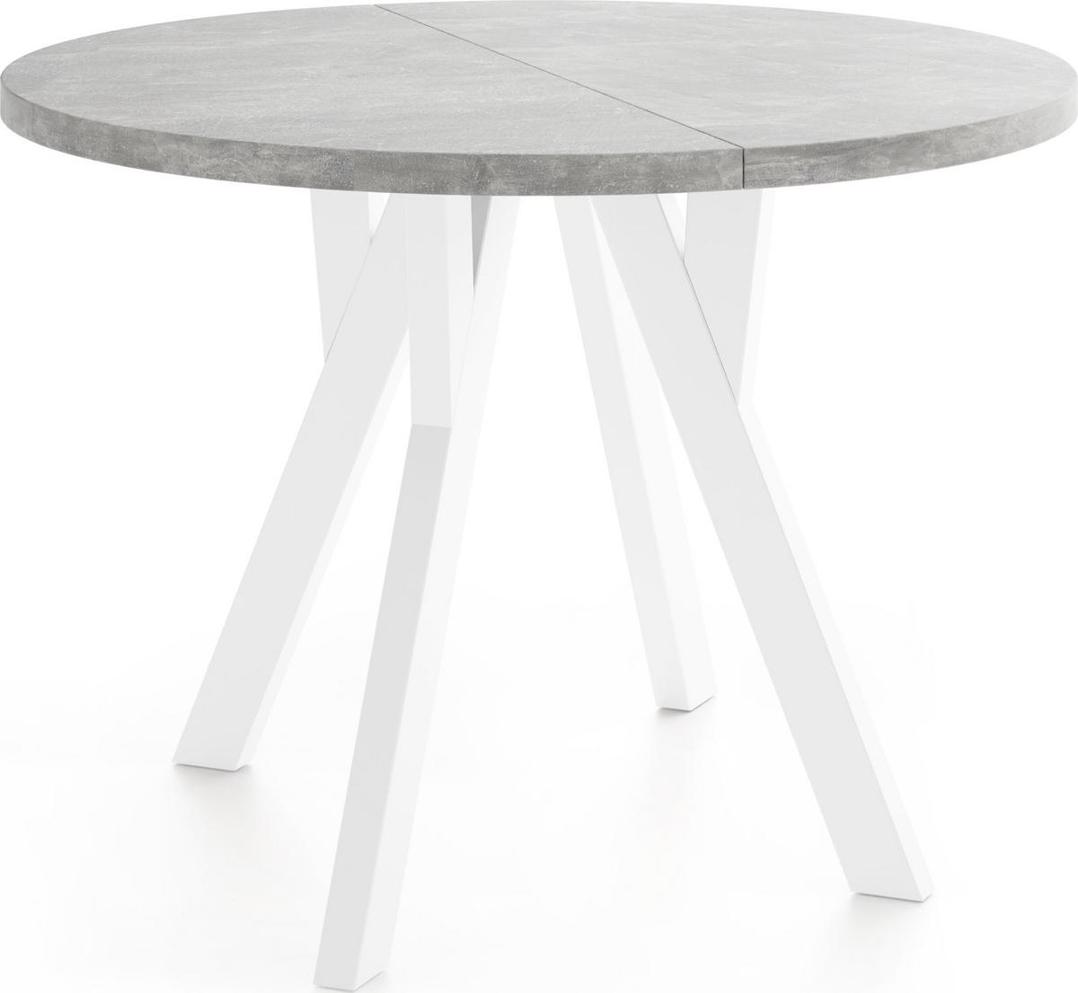 ESSTISCH Avero White runder ausziehbarer, Beton grau 100-140/100/77 cm - Hellgrau/Weiß, Holz/Holzwerkstoff (100/140/77cm) - WFL GROUP