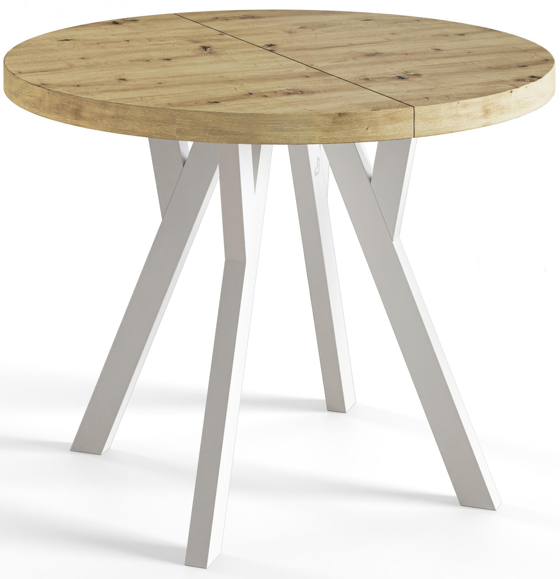 RUNDER Esstisch ausziehbar – Moderner Wohnzimmertisch und Küchentisch – Tisch mit Stabile Konstruktion, Durchmesser 120 cm - 220 cm - Farbe Artisan - Hellbraun/Weiß, Holzwerkstoff (120/120/77cm) - Alpi-Möbel
