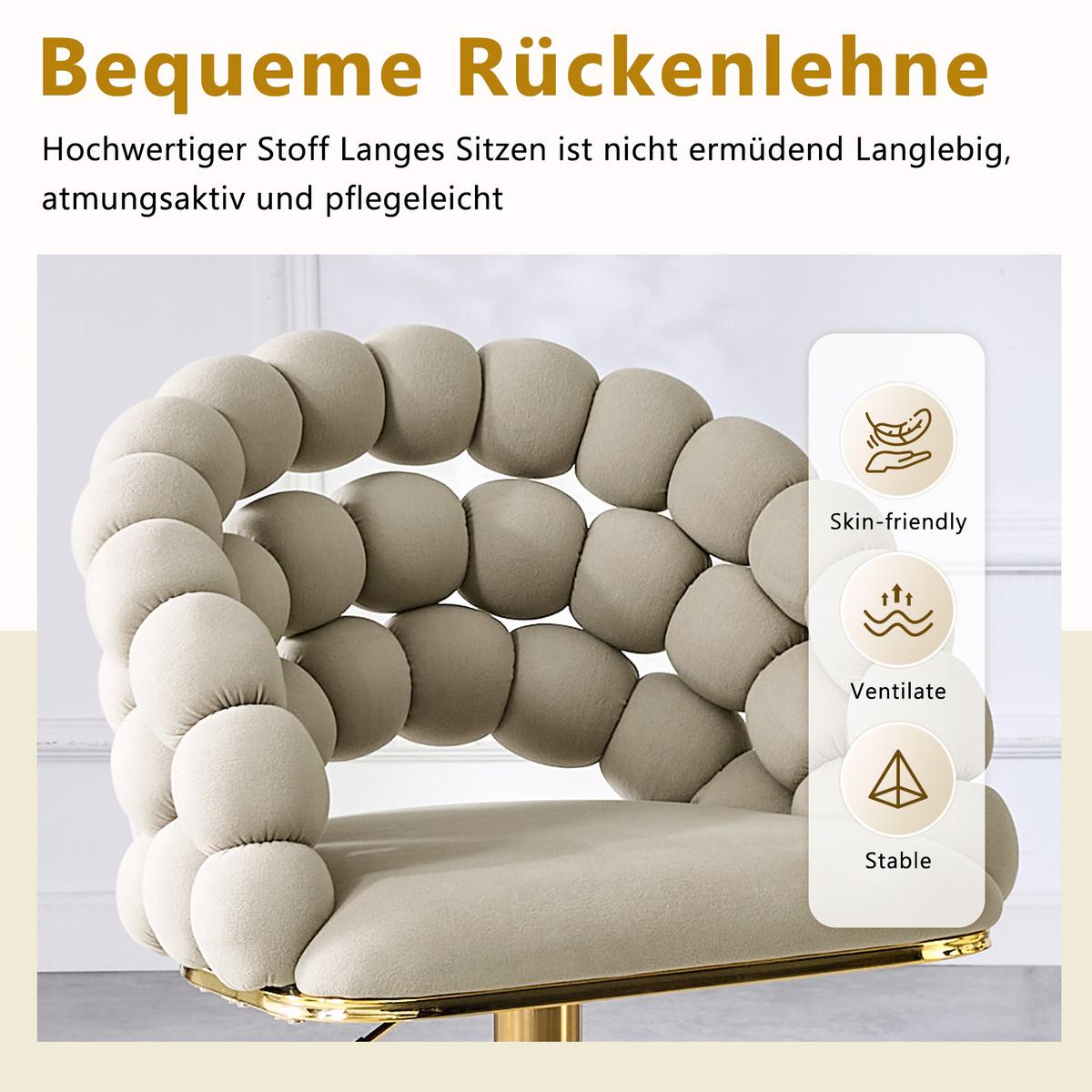 BARHOCKER 2er-Set aus samt mit gold-gestell, kugelketten-rückenlehne und höhenverstellbar - Grau, Textil (45/112/52cm) - Urban Meuble
