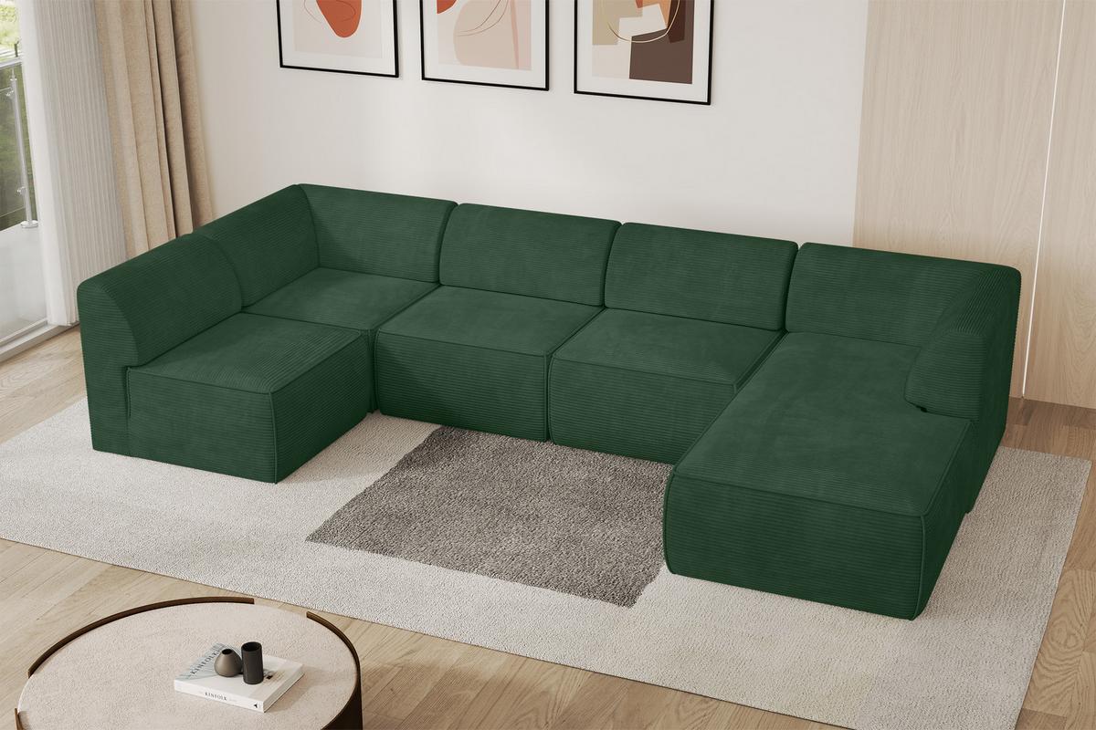 WOHNLANDSCHAFT Ottomane Rechts MOVO-L 345x180x78 cm Grün Cord - Grün, Holzwerkstoff/Kunststoff (180/78/345cm) - ALTDECOR