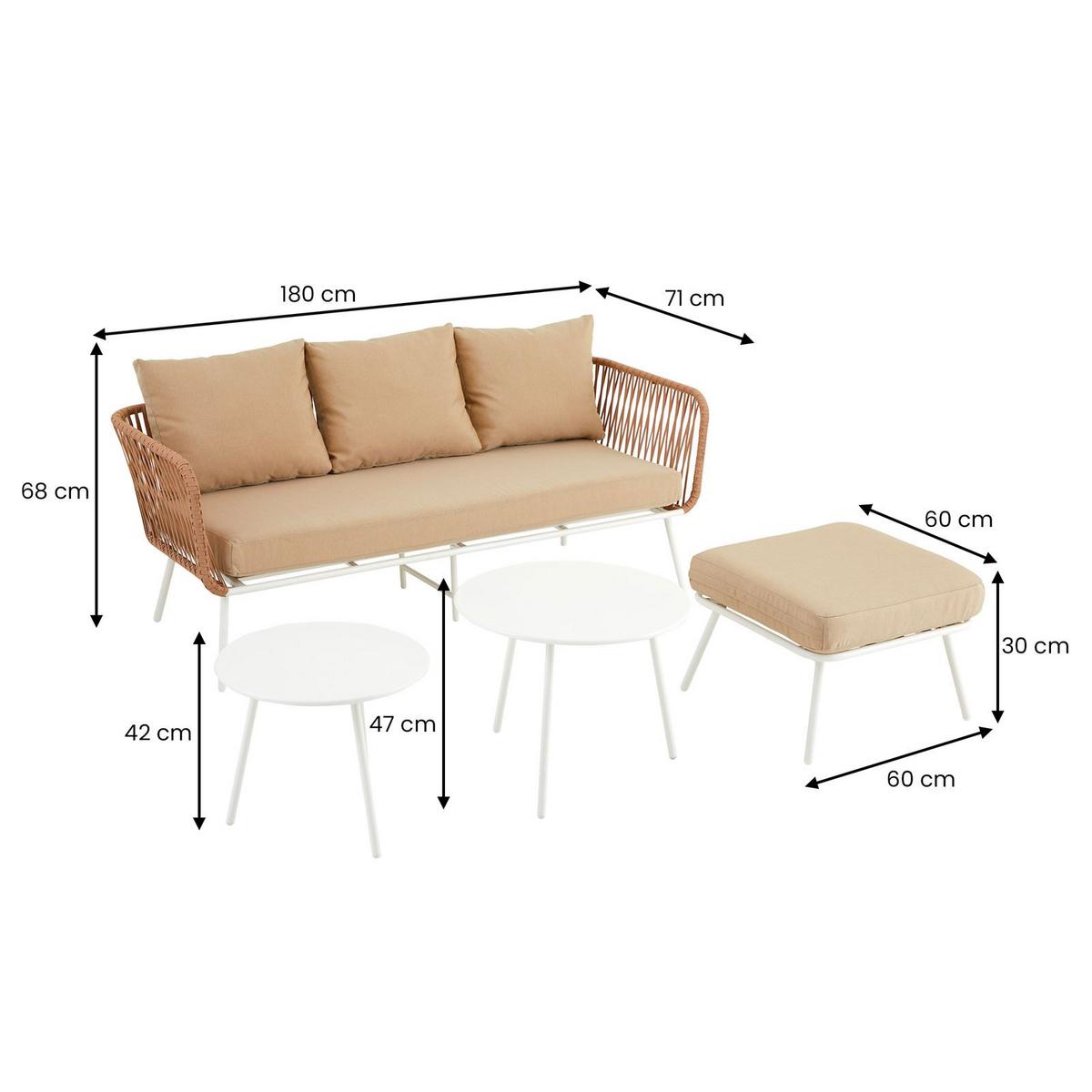 GARTENMÖBEL MYKONOS - Beige/Weiß, Metall - IDIMEX