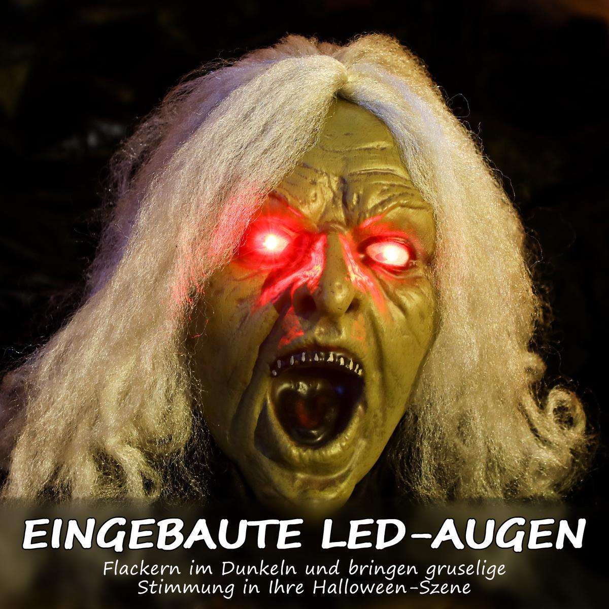 HALLOWEEN-DEKORATION Zombie-Alte 183 cm mit LED-Lichter, Soundfunktion - Schwarz, Textil (18/183/80cm) - Outsunny