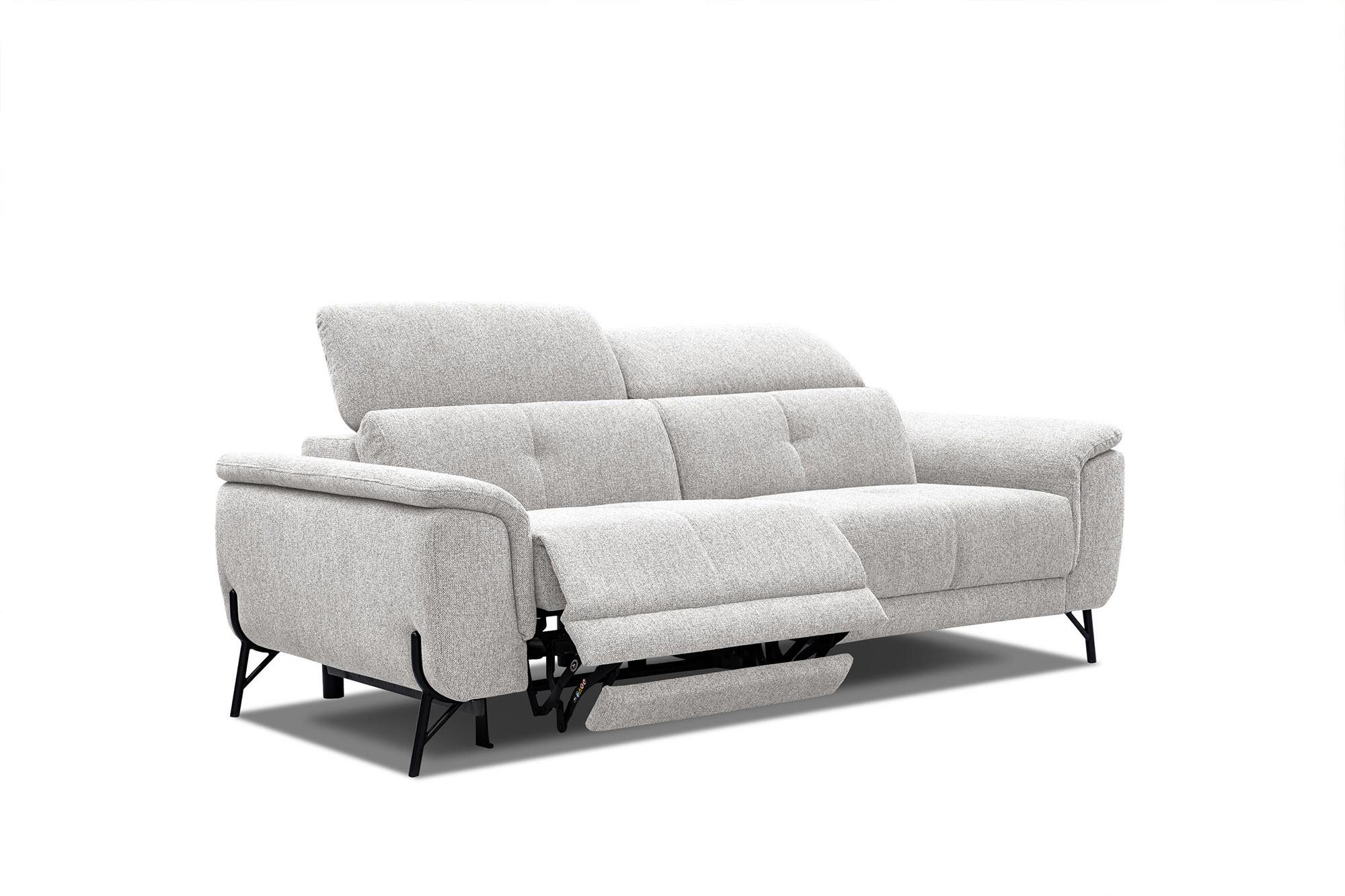 SOFA AVENA 3-Sitzer mit 1 Relaxfunktion, hellgrau - Hellgrau, Holzwerkstoff/Textil (204/80/108cm) - Wozimo