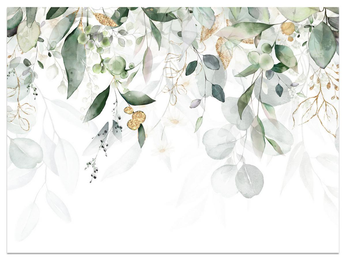 FOTOTAPETE Aquarell Blätter Pflanzen Natur 250x175 - Gelb/Beige, Papier (250/175cm) - Muralo