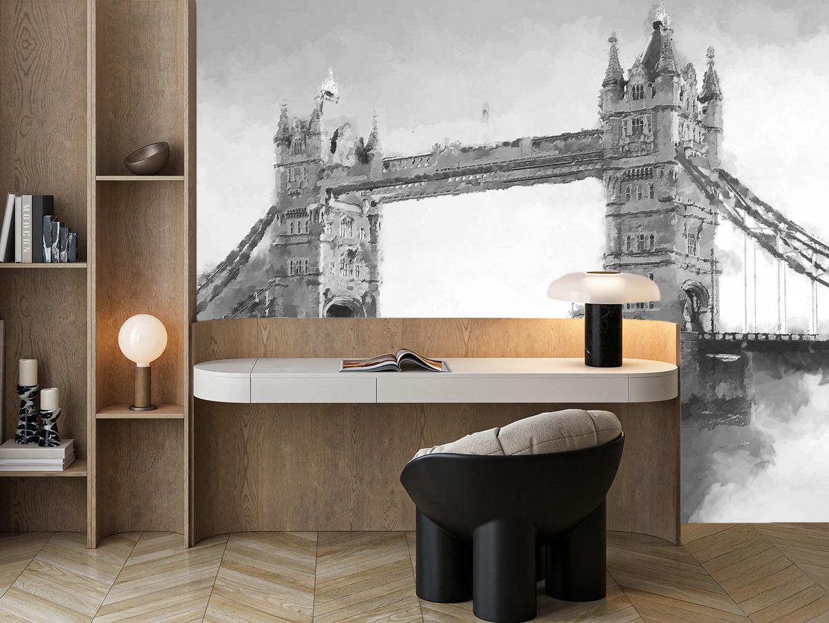 FOTOTAPETE für Wohnzimmer Tower Bridge Vintage Stil 500x350 - Schwarz/Grau, Papier (500/350cm) - Muralo