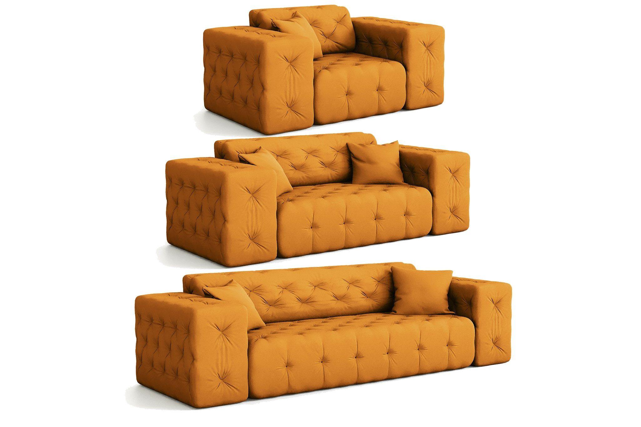SOFASET Chantal - Gelb, Holzwerkstoff/Textil (251/78/96cm) - Fun Möbel