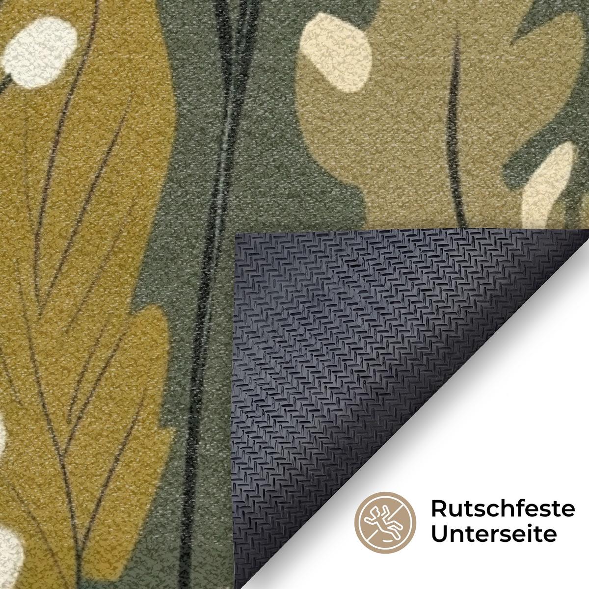FUSSMATTE Blumen - Illustration - Grün Flurteppich 150x90 cm - Dunkelgrün, Kunststoff (150/0.4cm) - MuchoWow