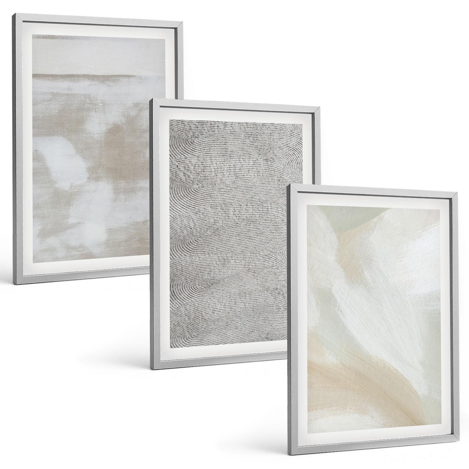 BILDER SET 3er Set - 40x60 cm Silberner Rahmen - Abstraktes modernes Design - Silberfarben, Kunststoff (40/60cm) - TULUP