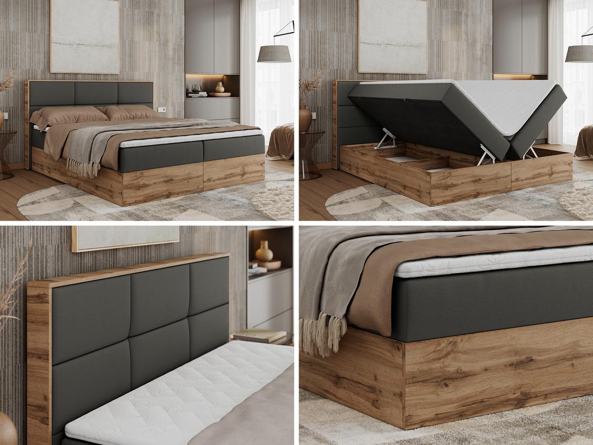 BOXBETT ALBERO 2 - 120/200 Dunkelgrau Kunstleder - H4 - Dunkelgrau, Holz/Textil (120/200cm) - MKS