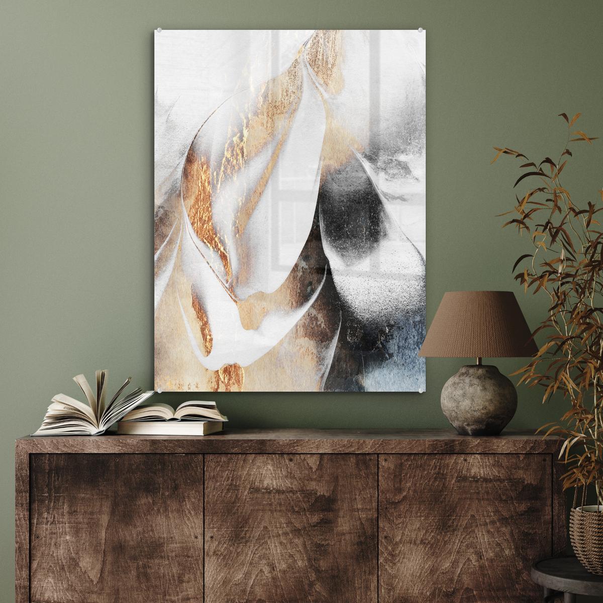 ACRYLGLASBILD Luxus - Abstrakt - Gold - Weiß 60x80 cm - Goldfarben, Glas (60/80cm) - MuchoWow