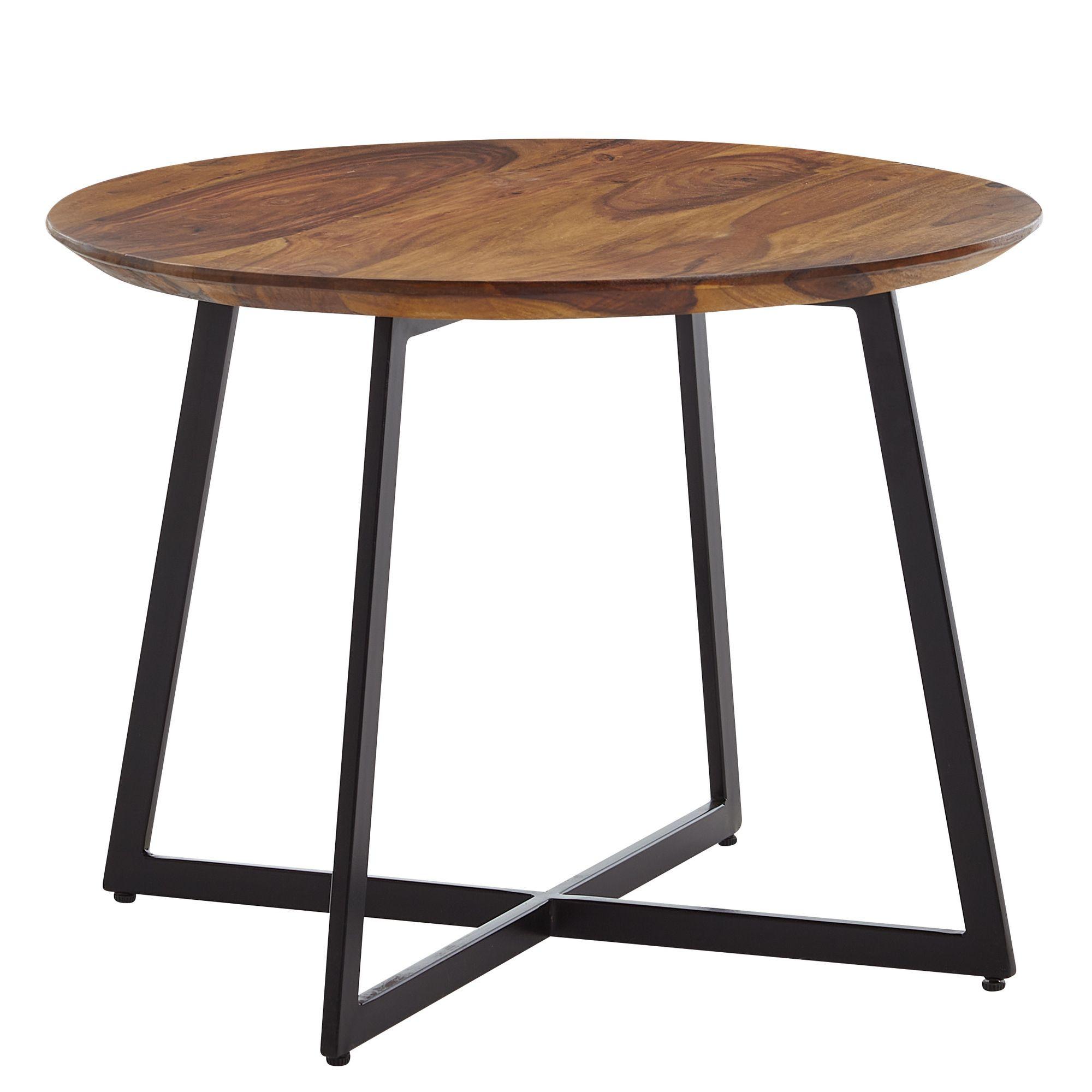 COUCHTISCH Rund Modern aus Sheesham Massivholz mit Metall, 60x60x45cm - Schwarz/Braun, Holz/Metall (60/60/45cm) - KADIMA DESIGN