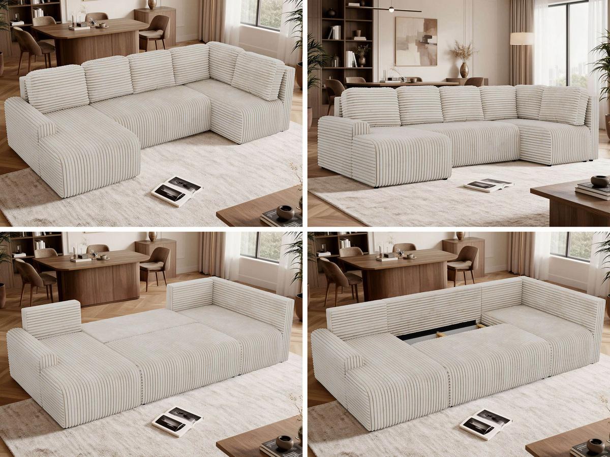 WOHNLANDSCHAFT NESSARO COR U Beige Cord - Rechts Seite - Beige/Schwarz, Kunststoff/Textil (151/92/307cm) - MKS