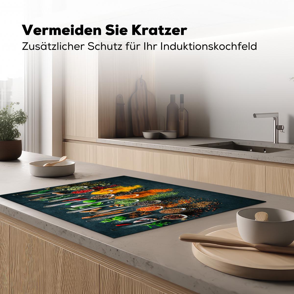 HERDABDECKPLATTE Kräuter - Gewürze - Löffel Induktionsmatte 77x59 cm - Multicolor, Kunststoff (77/59/0.2cm) - MuchoWow