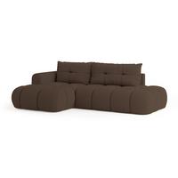 ECKSOFA FLUMA L-S Braun Boucle-Stoff mit Schlaffunktion - Braun, Holz (279/158cm) - MASSENO