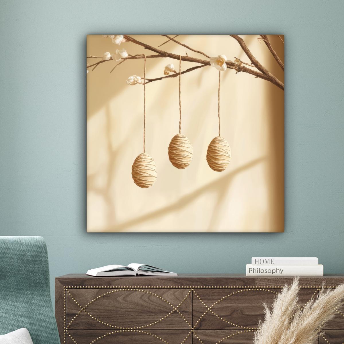 LEINWANDBILD Beige - Osterkuchen - Eier Deko Groß 90x90 cm - Beige, Textil (90/90cm) - MuchoWow