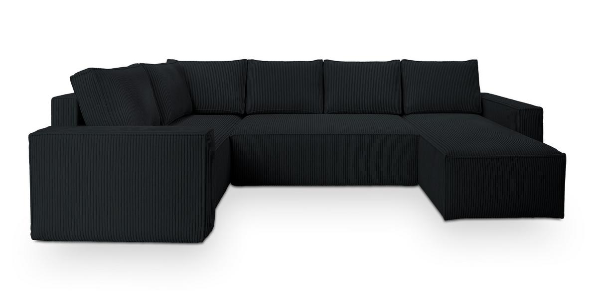 WOHNLANDSCHAFT NORENA L-S Schwarz Kordstoff mit Schlaffunktion - Schwarz, Holz (295/85/157.5cm) - MASSENO