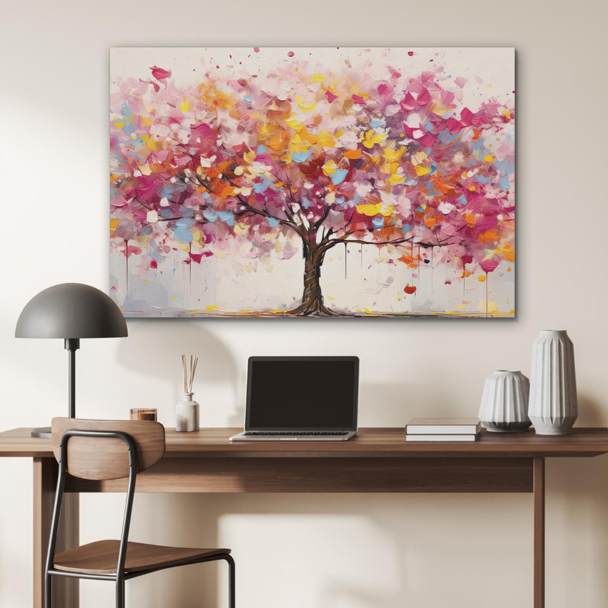 AKUSTIKBILD Aquarell - Baum - Kunst - Abstrakt Wandbild Wohnzimmer 100x70 cm - Multicolor, Kunststoff (100/70/0.9cm) - MuchoWow