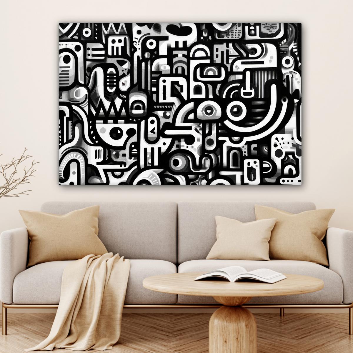 LEINWANDBILD Symbole - Abstrakt - Grafik - Schwarz Groß 140x90 cm - Schwarz, Textil (140/90cm) - MuchoWow