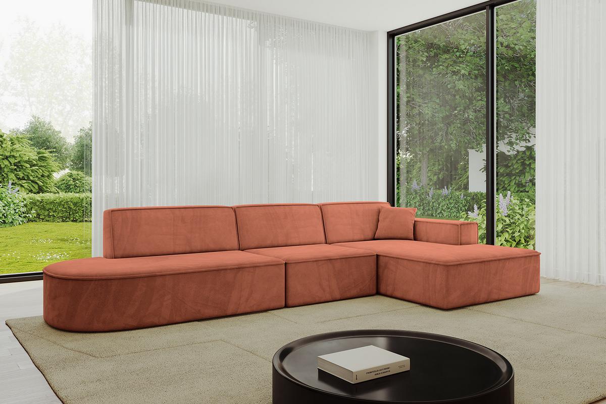 ECKSOFA Ottomane Rechts IREA-L2-v4 - 327x165x77 cm Apricot - Koralle, Holzwerkstoff/Textil (327/165cm) - ALTDECOR