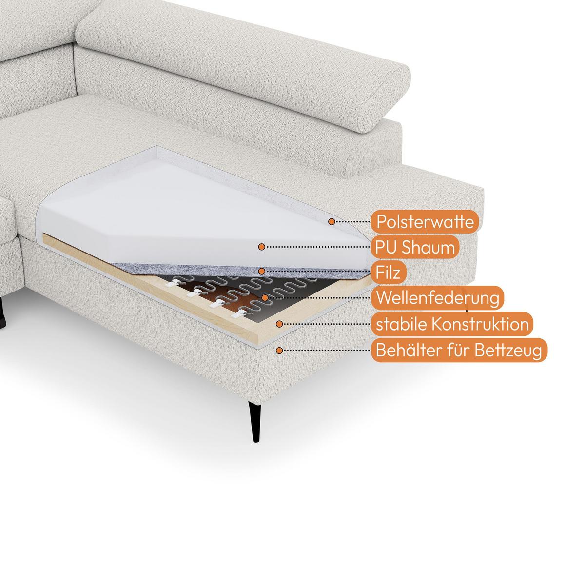 ECKSCHLAFSOFA Mellow mit Bettkasten, Hellgrau, rechts - Hellgrau/Schwarz, Textil (270/205cm) - Beautysofa