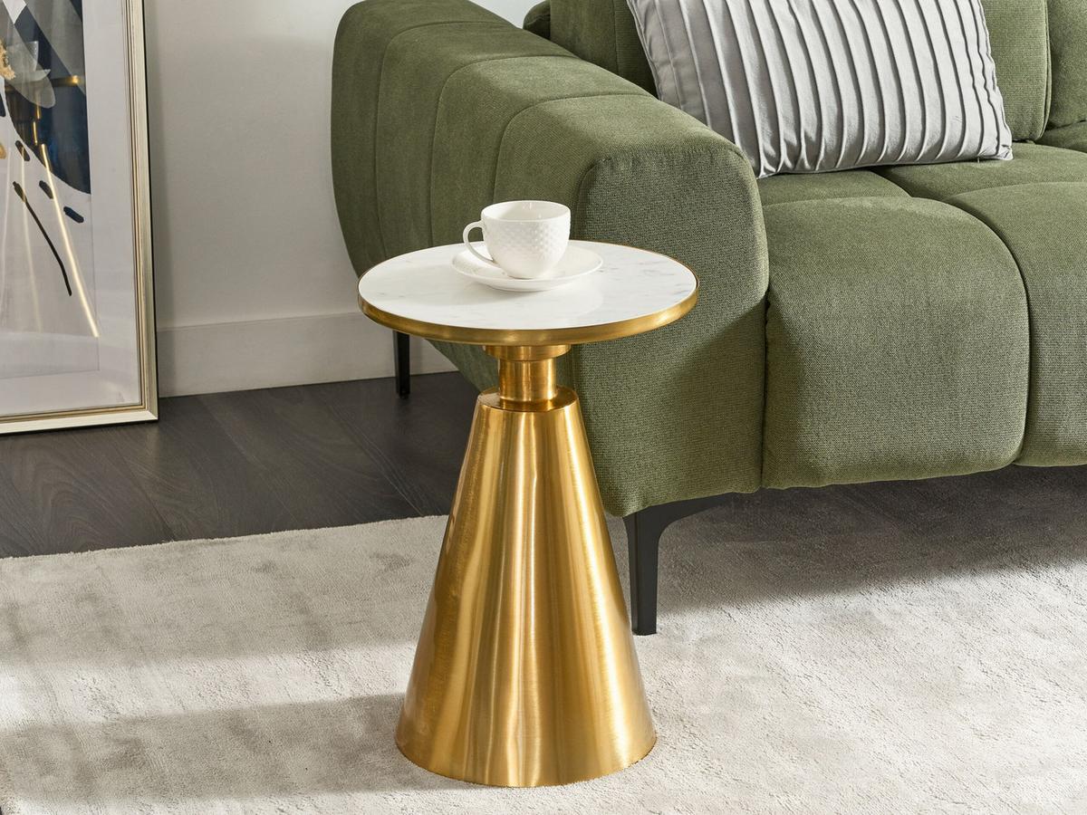 BEISTELLTISCH Metall/Marmor gold/weiß rund 35 cm Andres - Goldfarben/Weiß, Metall (35/35/49cm) - Beliani