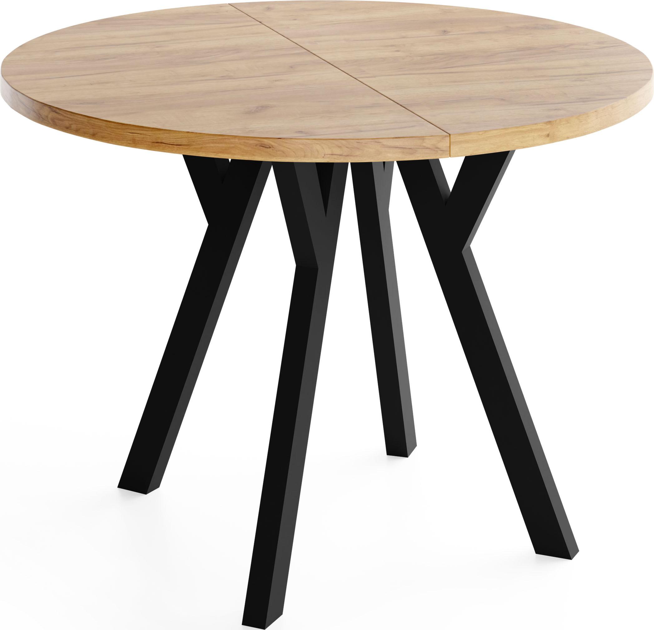 ESSTISCH Vero rund ausziehbar verlängerbar, Eiche Braun 90-190/90/77 cm - Eiche Wotan/Schwarz, Holz/Holzwerkstoff (90/190/77cm) - WFL GROUP