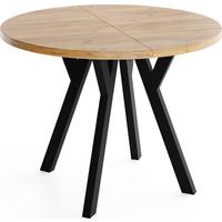 ESSTISCH Vero rund ausziehbar verlängerbar, Eiche Braun 100-300/100/77 cm - Eiche Wotan/Schwarz, Holz/Holzwerkstoff (100/300/77cm) - WFL GROUP
