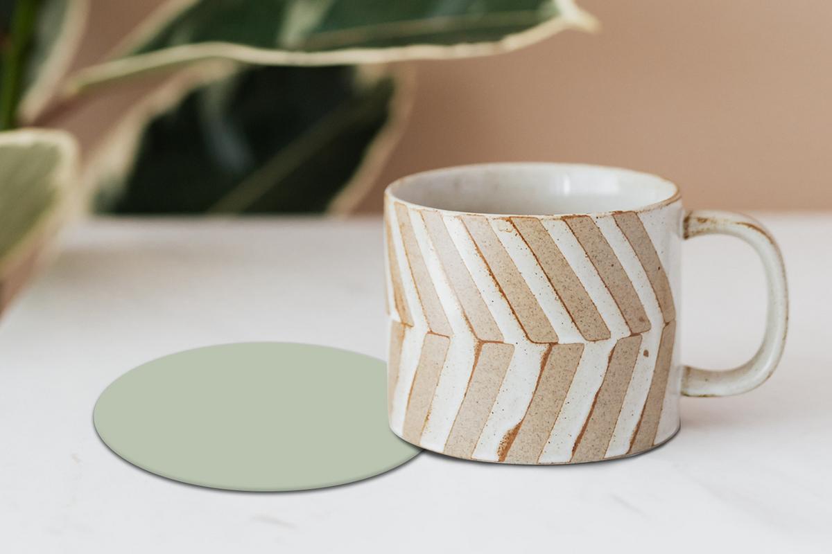 GLASUNTERSETZER 6er-Set Rund Mintgrün - Unifarben 10x10 cm - Salbeigrün, Naturmaterialien (10/0.2cm) - MuchoWow