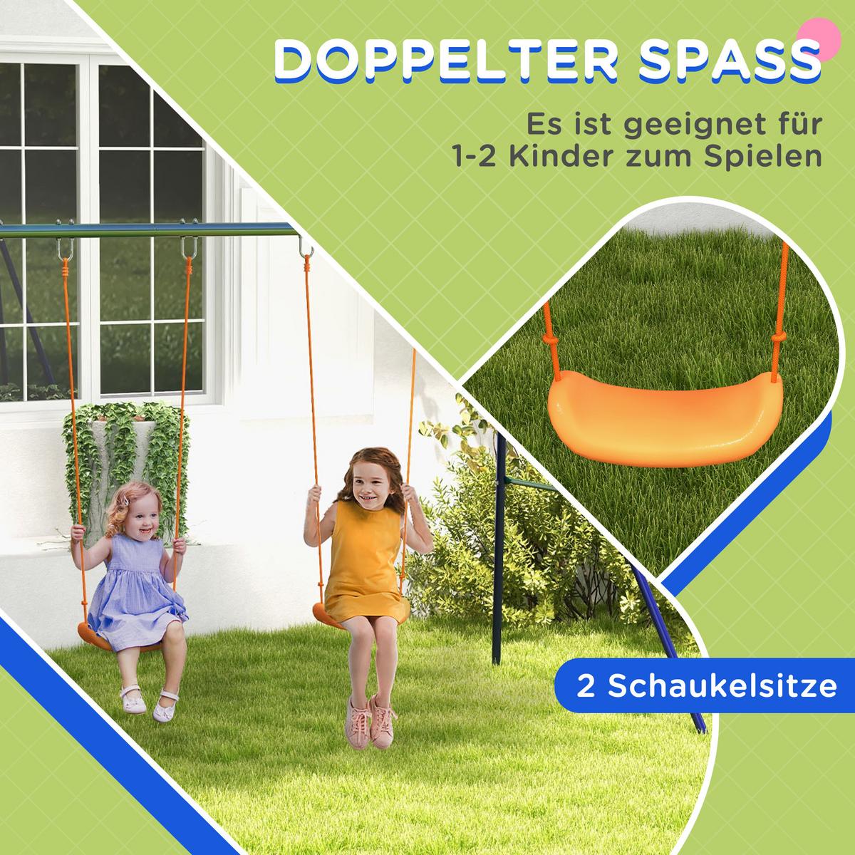 KINDERSCHAUKEL-SET Schaukelgestell mit 2 Schaukeln, Schaukelgerüst für 3-8 Jahre - Multicolor, Kunststoff/Metall (160/269cm) - Outsunny