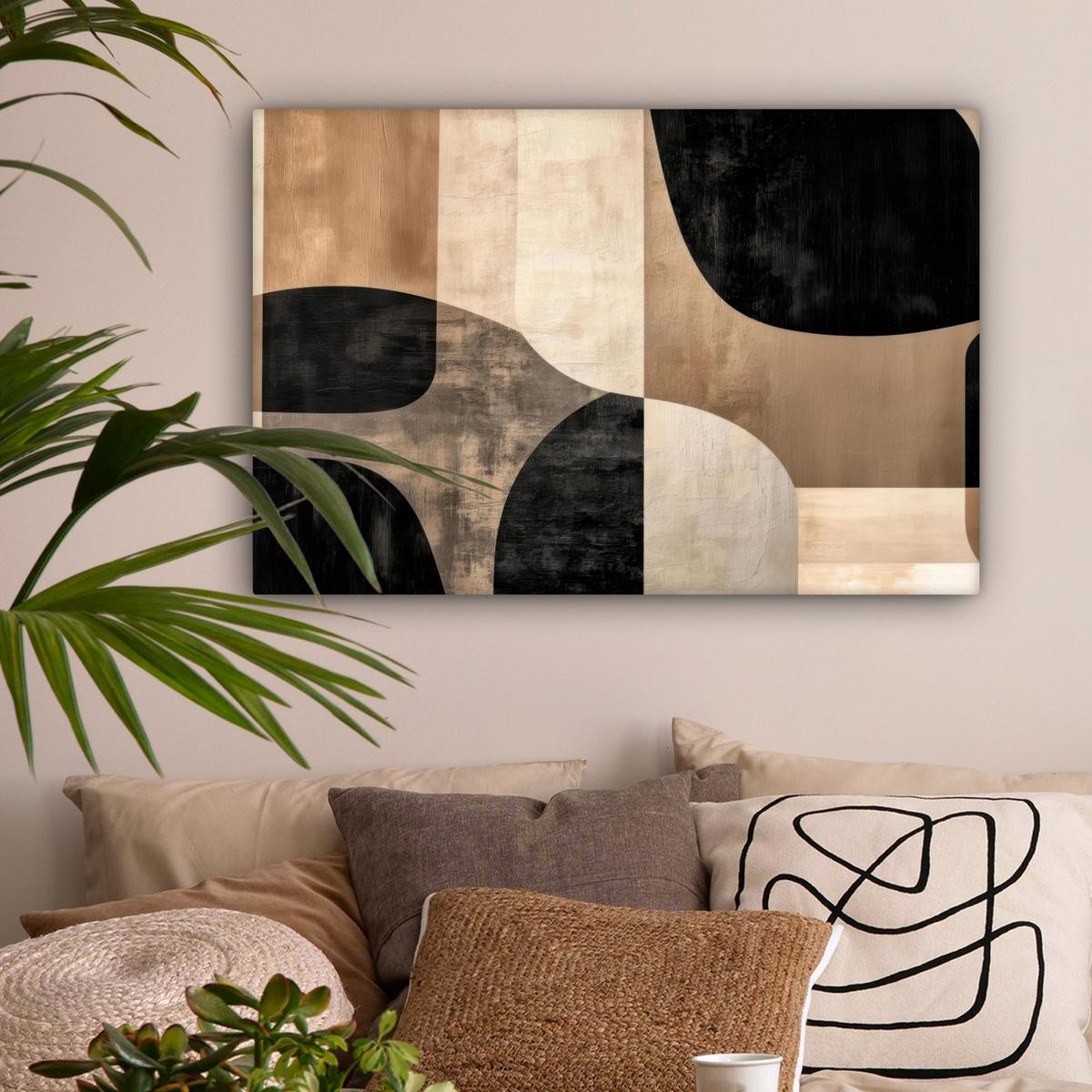 LEINWANDBILD Abstrakt - Flugzeuge - Schwarz - Rund Gemälde 60x40 cm - Beige, Textil (60/40cm) - MuchoWow