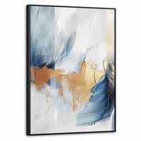 LEINWAND Bilder mit Rahmen - Gold - Blau - Aquarell - Kunst - Modern - 70x100 - Hellblau, Textil (70/100cm) - MuchoWow