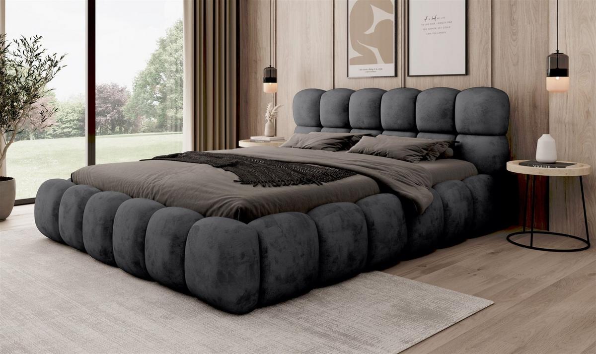 POLSTERBETT Aurelia Komplettset - Schwarz, Holzwerkstoff/Textil (140/200cm) - Fun Möbel