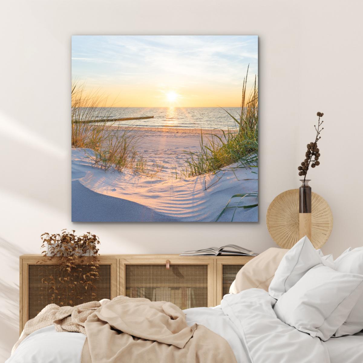 METALLBILD Strand - Sonne - Düne - Gras - Sand - Horizont 90x90 cm - Hellblau, Metall (90/90cm) - MuchoWow