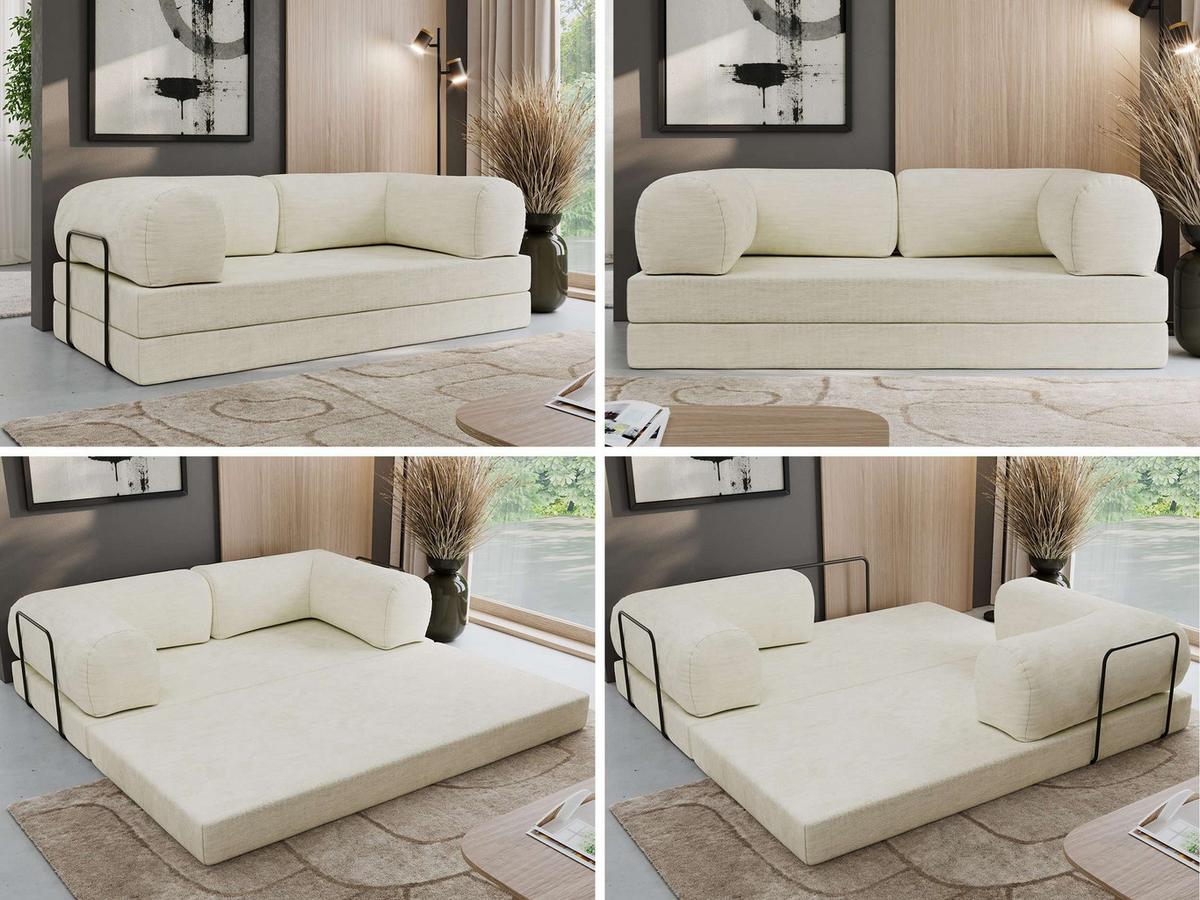 3-SITZER SOFA ORSETTO - Creme Schenille glatt - Creme/Schwarz, Textil/Metall (200/70/100cm) - MKS