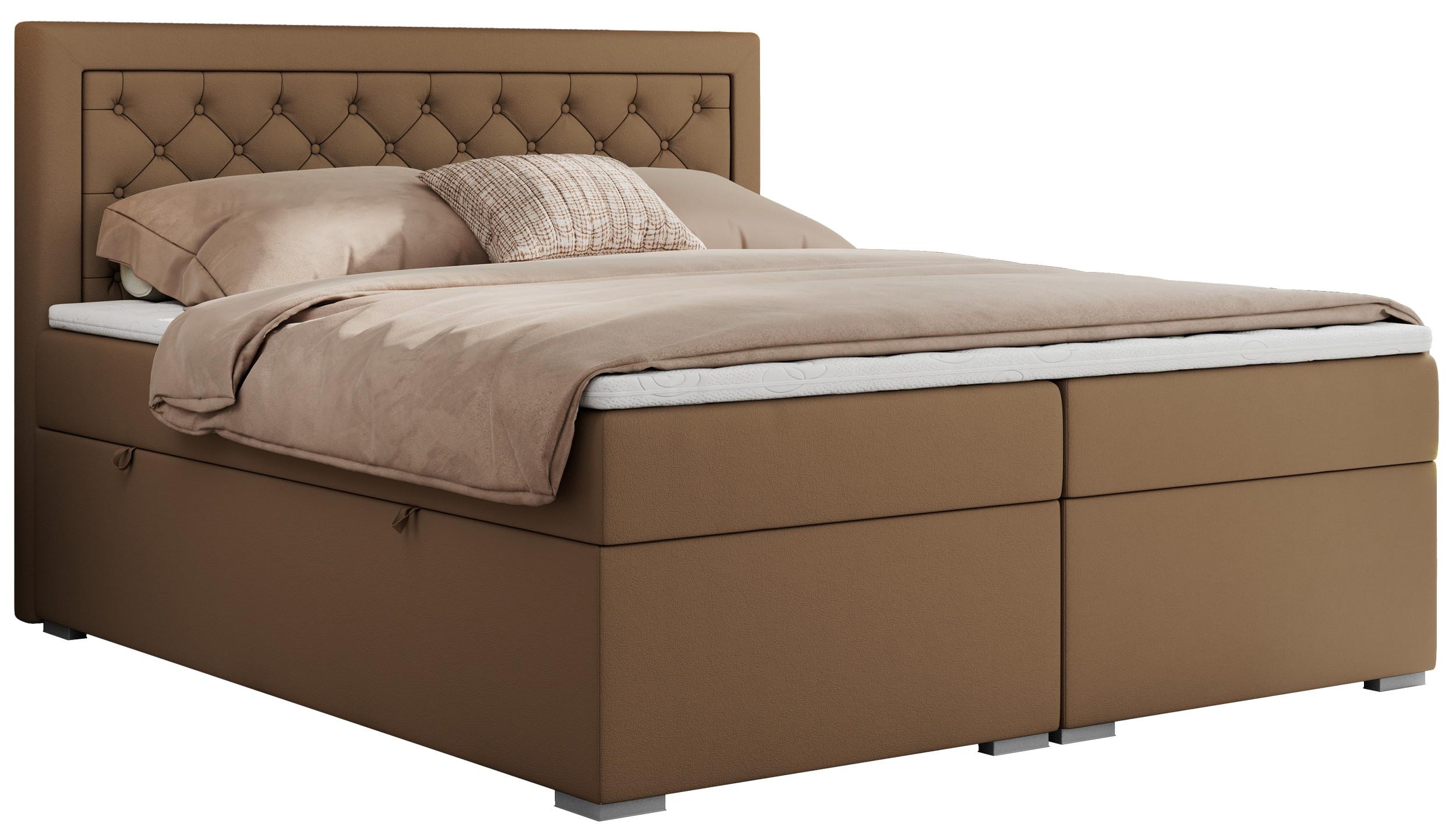BOXBETT JASIR 140/200 - Braun Kunstleder - H4 - Braun, Holz/Textil (140/200cm) - MKS