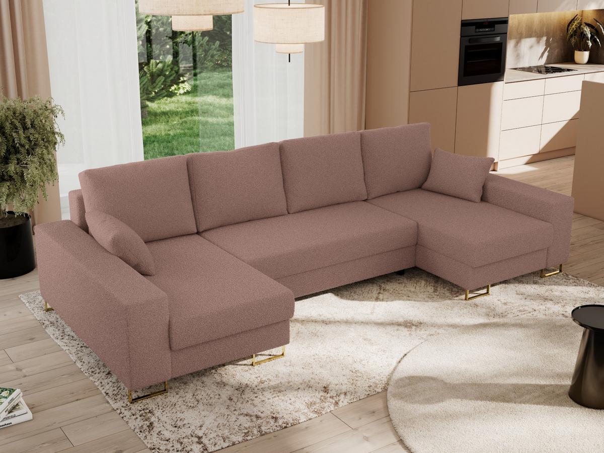 WOHNLANDSCHAFT DORIAN U Bouclé Rosa - Goldfarben/Rosa, Textil/Metall (312/85/138cm) - MKS