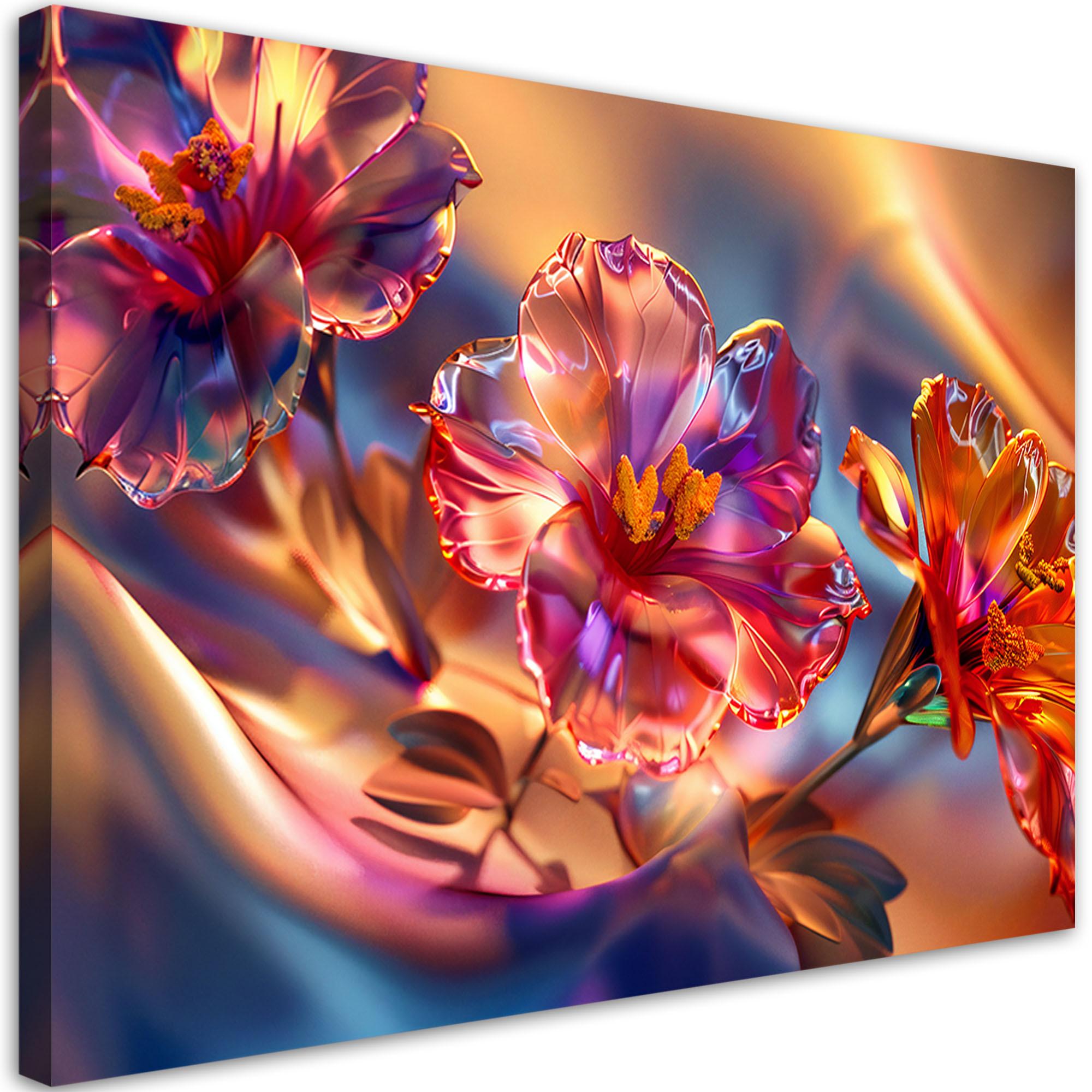 LEINWANDBILD Glänzende Glasblumen auf Leinwand 60x40cm - Multicolor, Textil (60/40cm) - Feeby