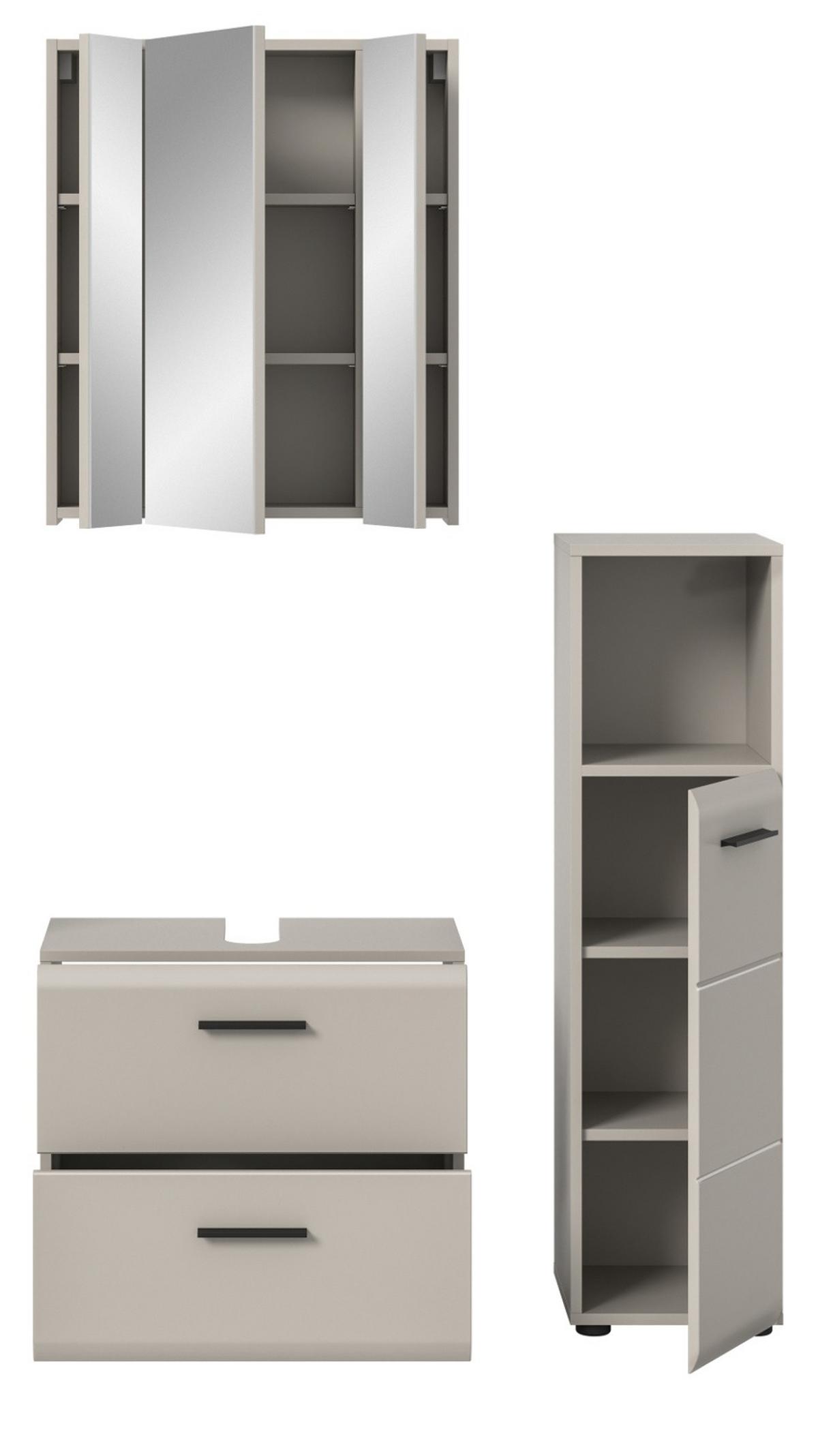 BADMÖBEL-SET Kaschmir 3-teilig 105 cm, Badkombination in modernem Design - Kaschmir/Schwarz, Glas/Holzwerkstoff (105/185/30cm) - Inn.Furn