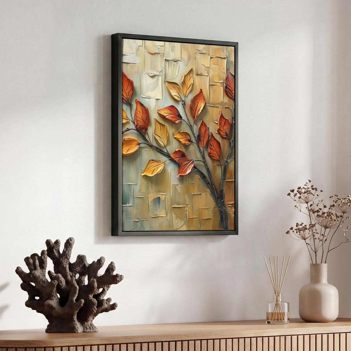 LEINWAND Bilder mit Rahmen - Baum - Abstrakt - Natur - Kunst - 30x40 - Goldfarben, Textil (30/40cm) - MuchoWow