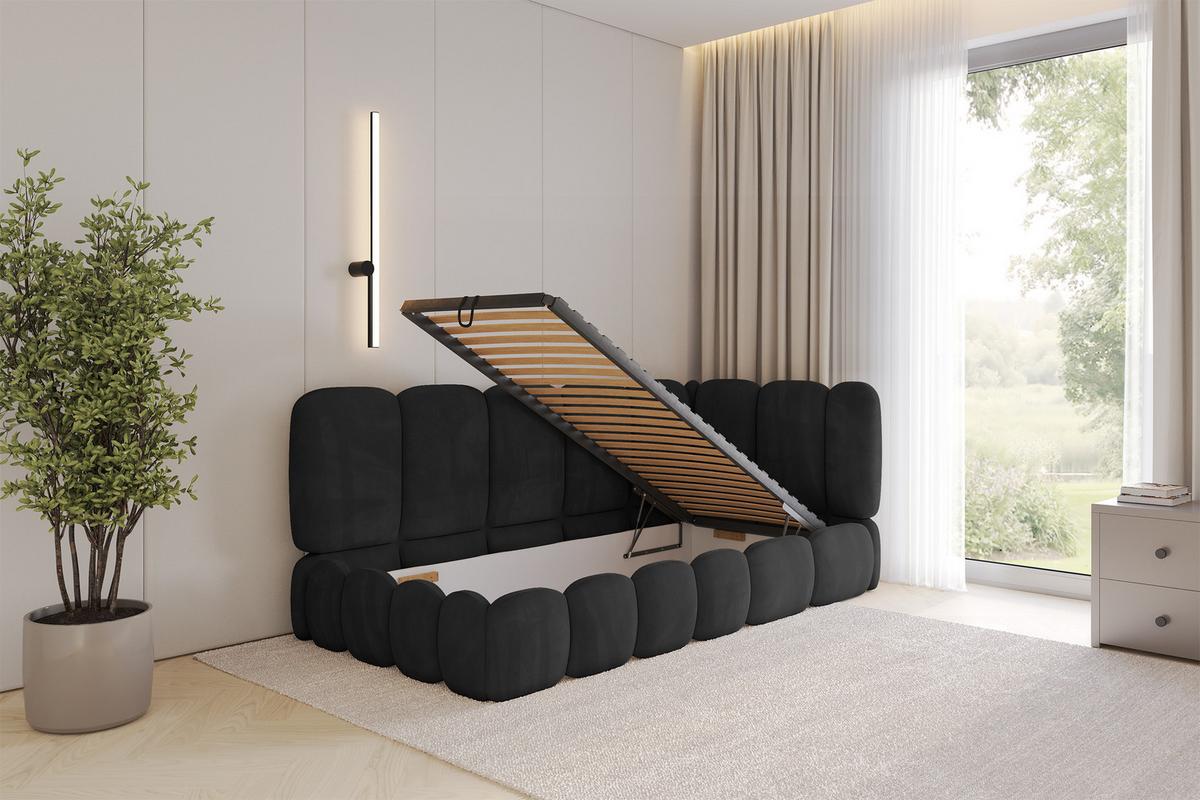 EINZELLBETT Jugendbett mit Bettkasten und Matratze H3/H4, Links - AVRY 80x200 Schwarz - Schwarz, Holzwerkstoff/Textil (80/200cm) - ALTDECOR