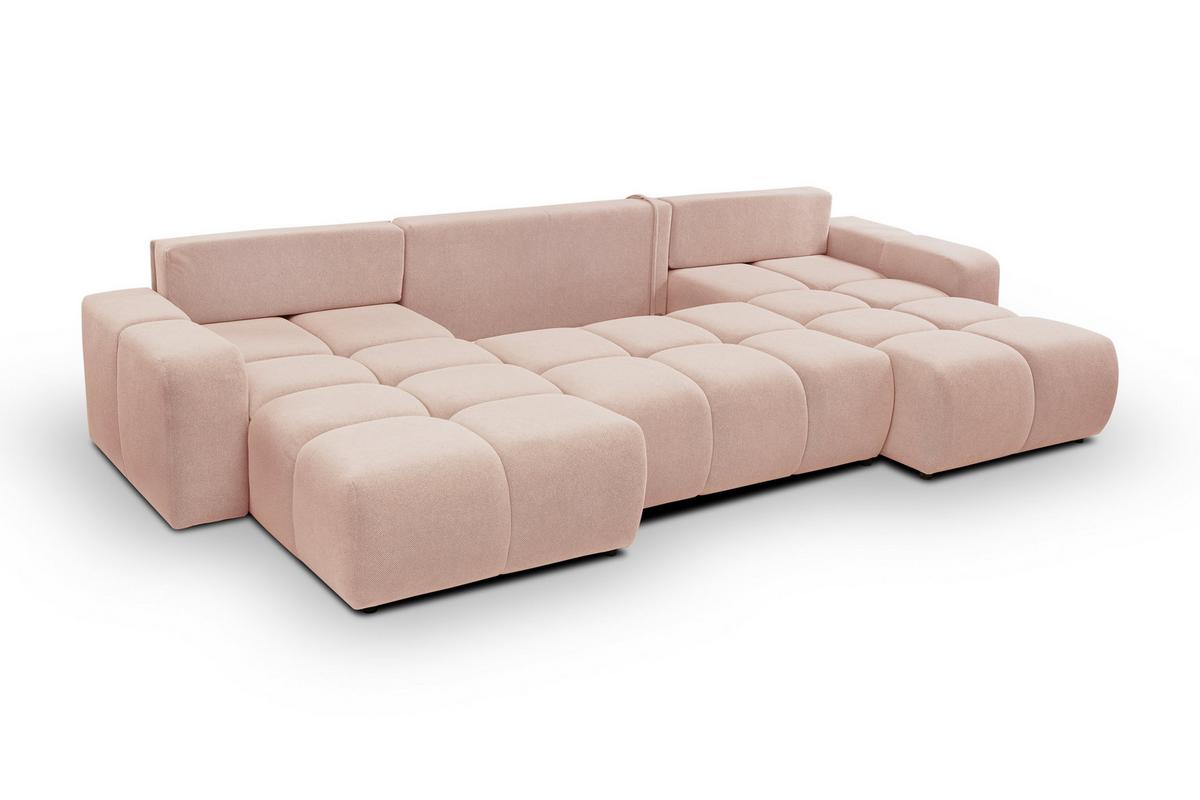WOHNLANDSCHAFT DUCA U Rosa Jersey mit Schlaffunktion - Rosa, Holz (359/88/177cm) - MASSENO
