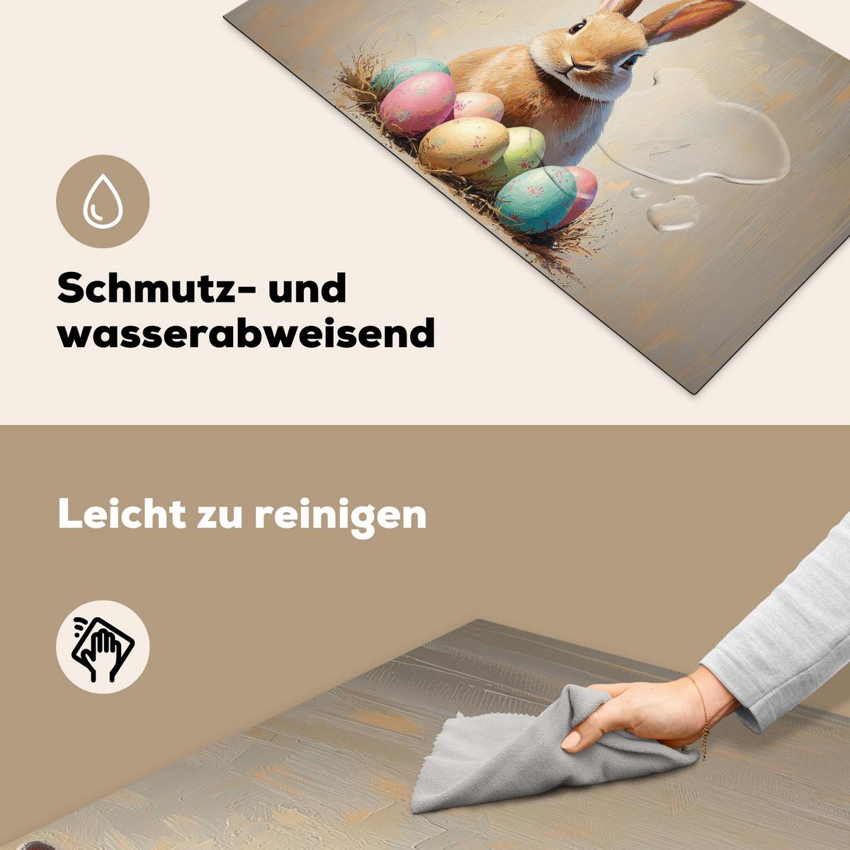 HERDABDECKPLATTE Osterhase - Pastell - Eier Induktionsschutz 91.6x52.7 cm - Beige, Kunststoff (91.6/52.7/0.2cm) - MuchoWow