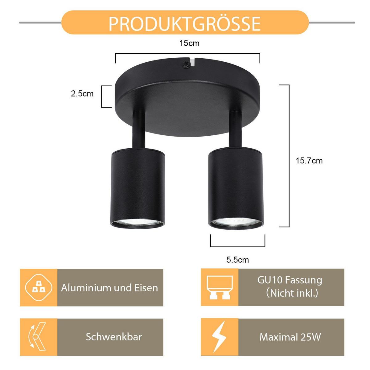 STRAHLER Belohnung 2-flammig 15/15/14.4 cm - Schwarz, Metall (15/15/14.4cm) - ZMH
