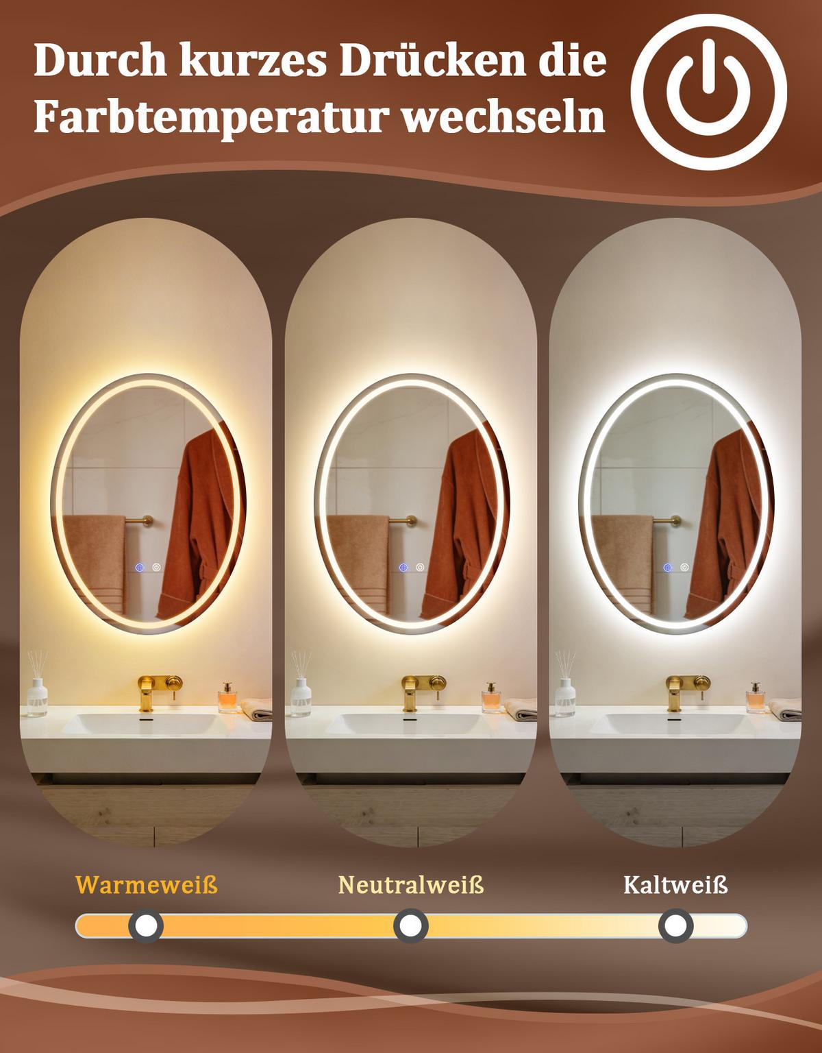 BADSPIEGEL mit Beleuchtung Laryn 3/60/80 cm - Weiß, Glas (60/80/3cm) - ZMH