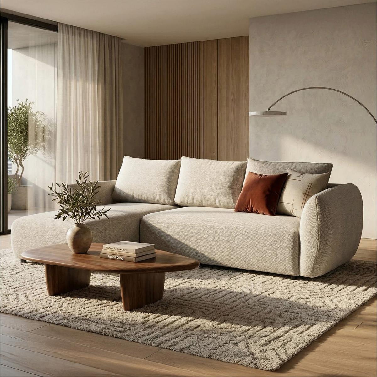 ECKSCHLAFSOFA Zordo HELLBEIGER CHENILLE LINKS MIT ZWEI BETTKÄSTEN - Ecru/Schwarz, Kunststoff/Textil (256/170cm) - Selsey