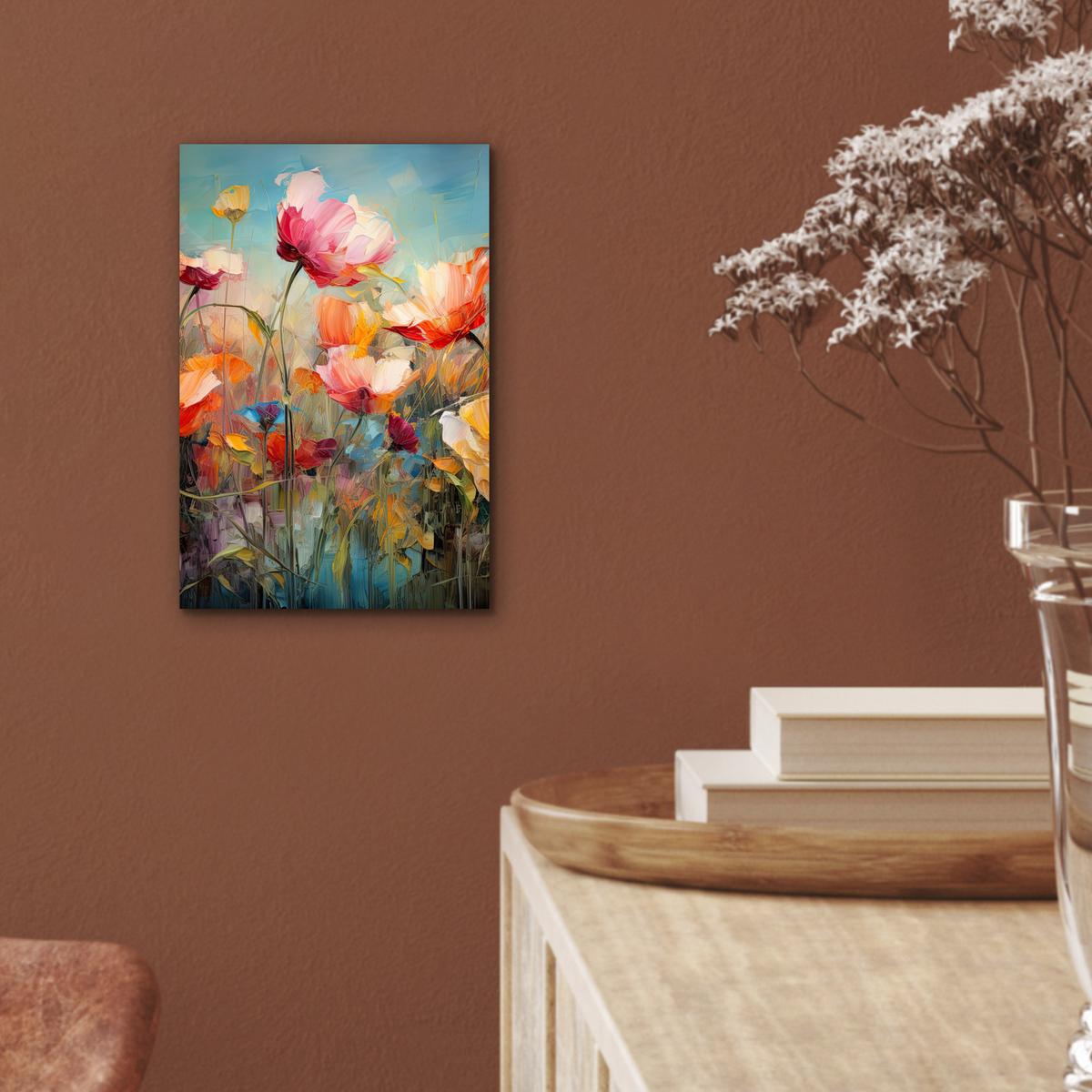 METALLBILD Blumen - Aquarell - Kunst - Botanisch - Natur 20x30 cm - Orange, Metall (20/30cm) - MuchoWow