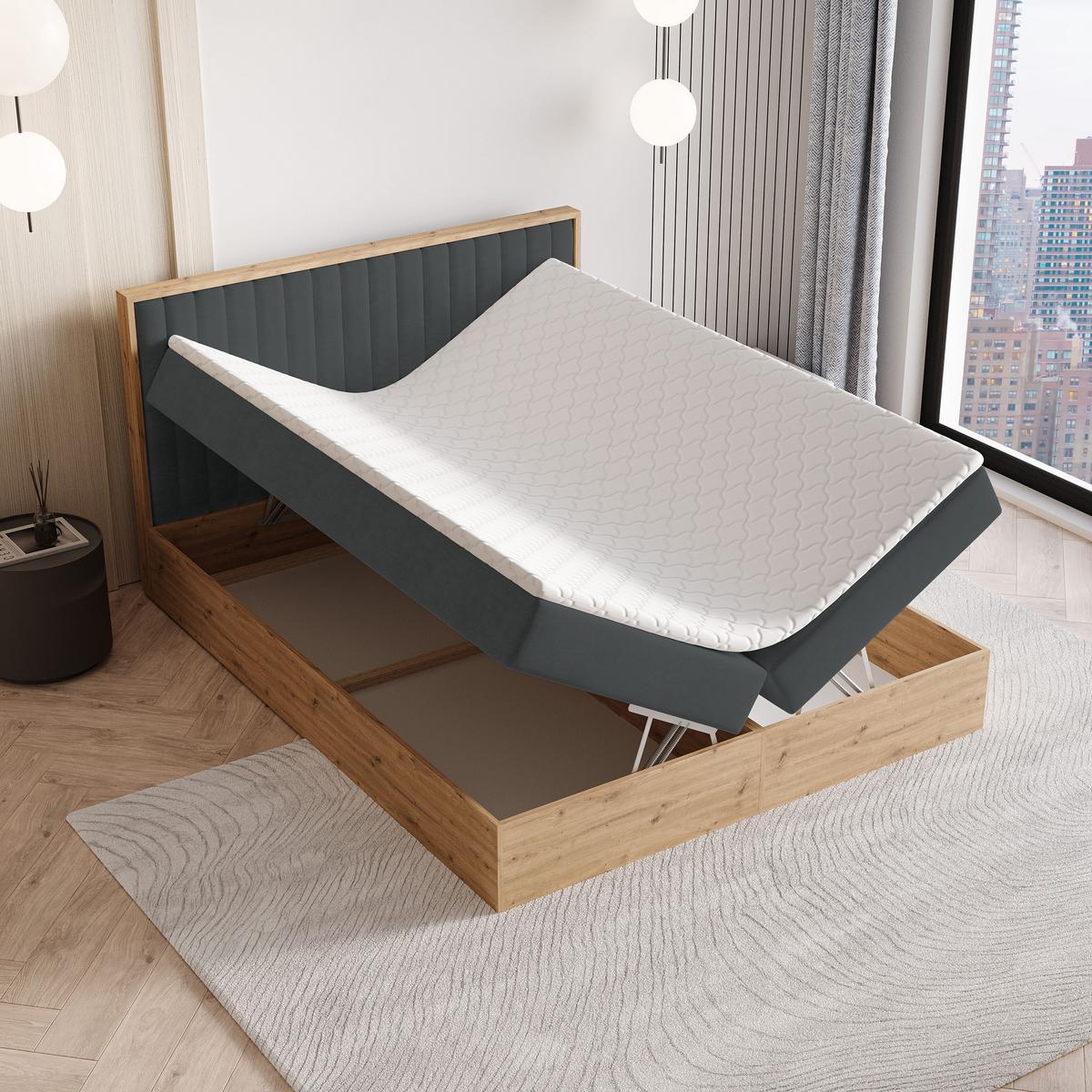 BOXBETT VARELI 140x200 cm mit Matratze und Topper - Graphitfarben - Graphitfarben, Holz (140/200cm) - MASSENO