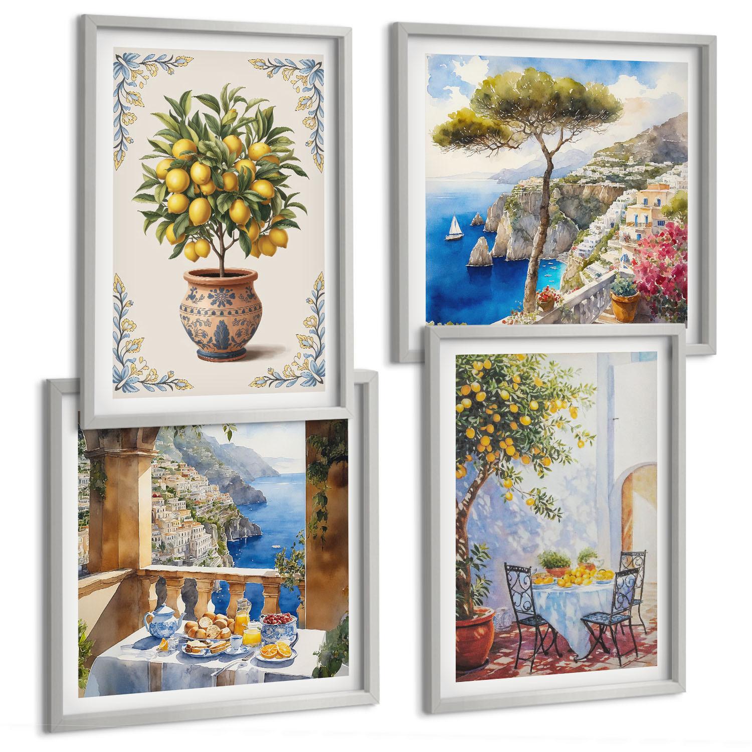 BILDER SET 4er Set - 50x50 cm & 40x60 cm Silberner Rahmen - Tisch aus Zitronenbaum - Silberfarben, Kunststoff (50/50cm) - TULUP