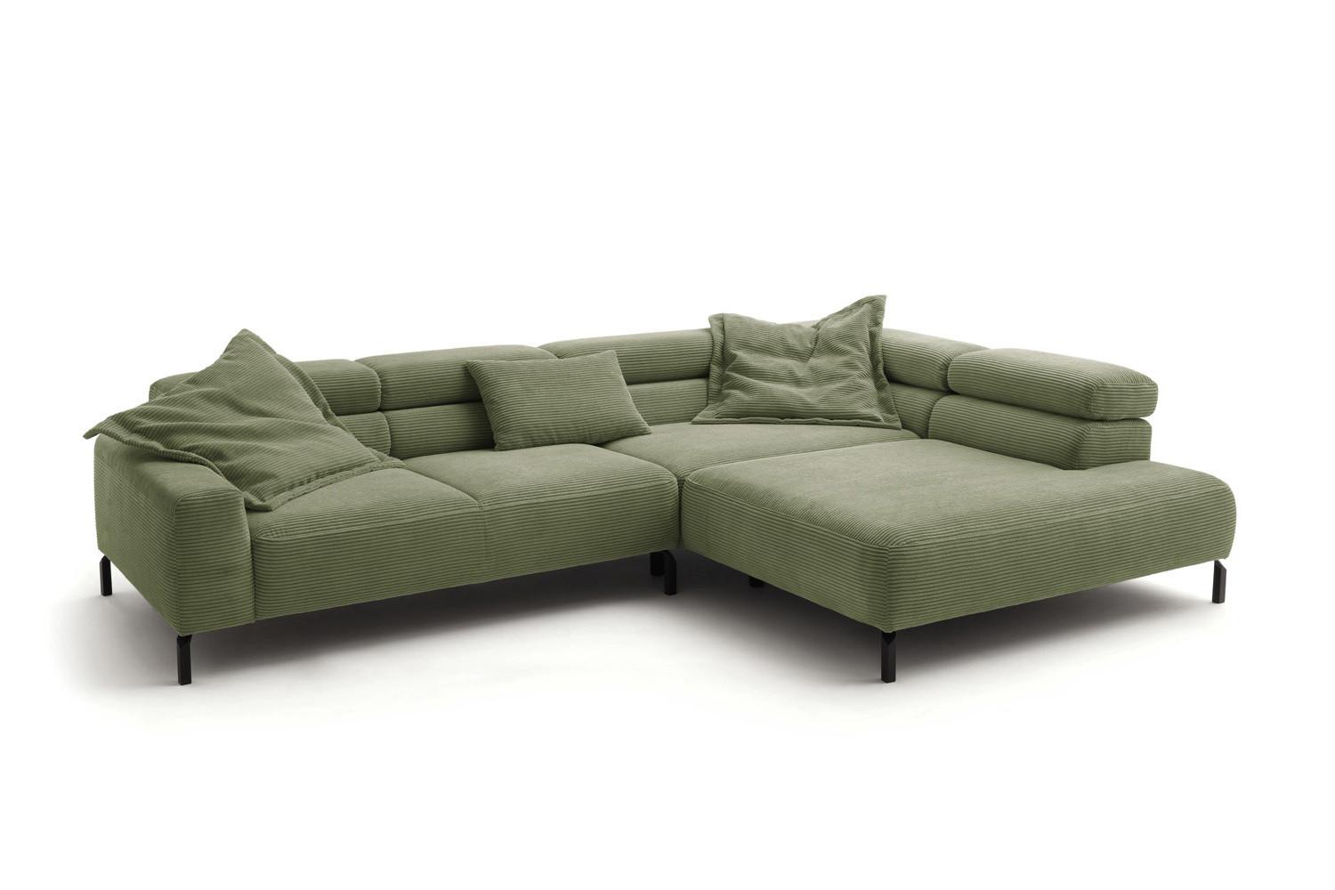 ECKSOFA DELIA Grün Cord - Schwarz/Olivgrün, Textil/Metall (312/219cm) - KAWOLA